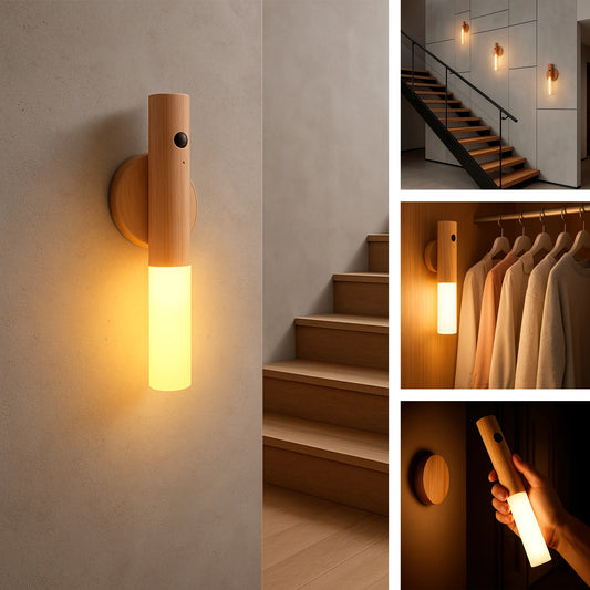 Lámpara LED recargable con sensor de movimiento / material en madera.